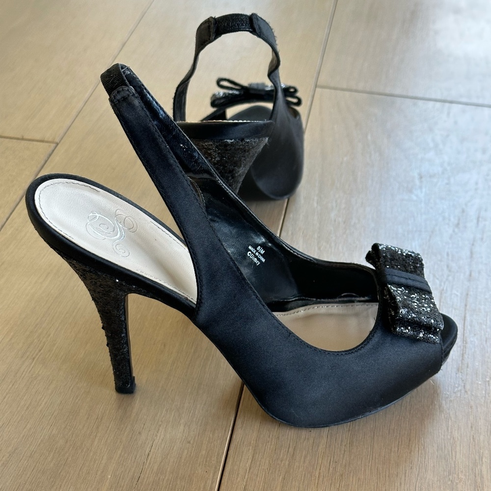 Disney Glass Slipper collection - Black Satin Glitter Steletto Slingback Pump
